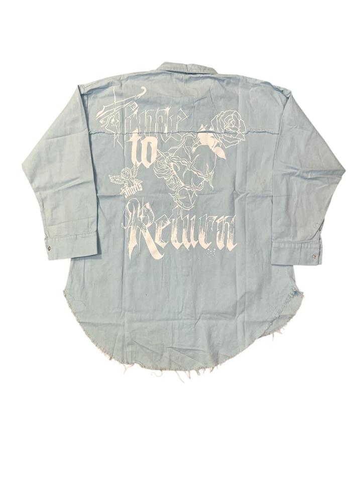 Camasa Denim, Albastru Deschis cu Nasturi ,Engros